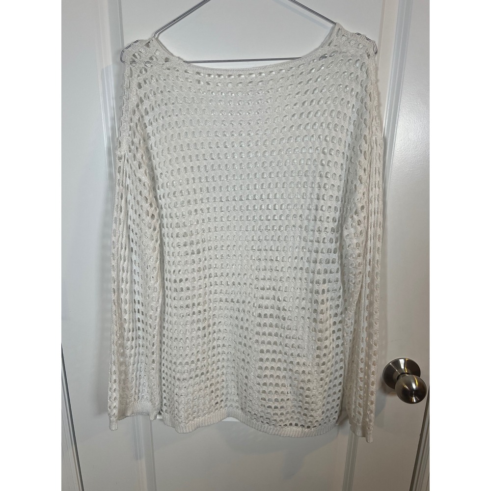 Unbranded Womens Sweater Open Crochet Knit Long Sleeve White Size Large - Picture 2 of 5